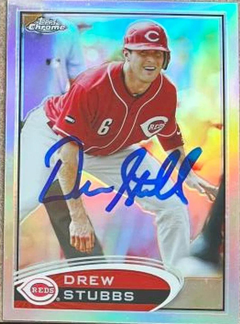 Drew Stubbs Signed 2012 Topps Chrome Baseball Card - Cincinnati Reds