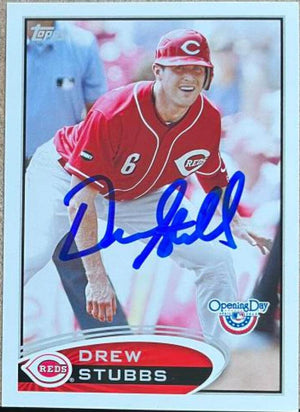 Drew Stubbs Signed 2012 Topps Opening Day Baseball Card - Cincinnati Reds - PastPros