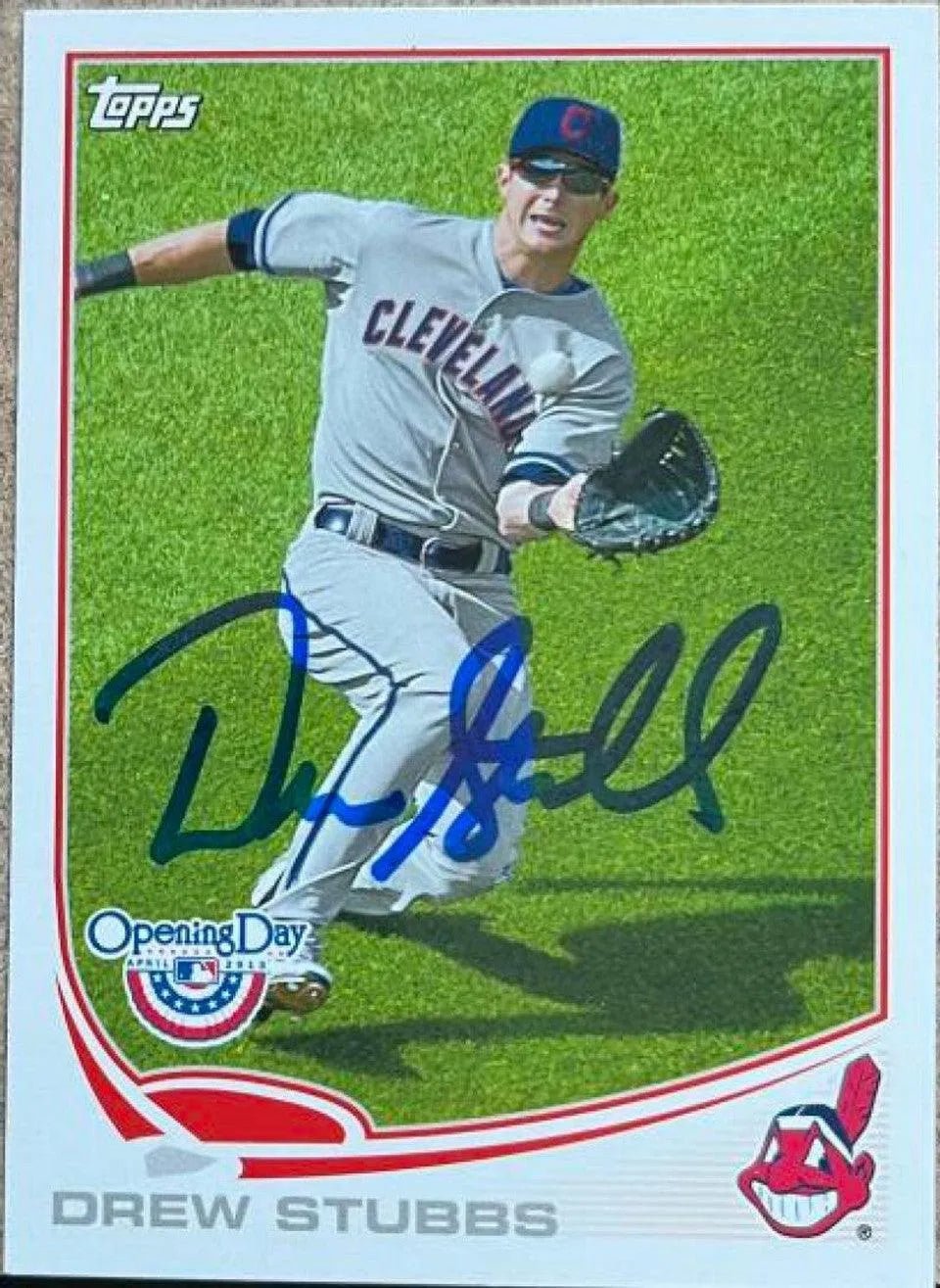 Drew Stubbs Signed 2013 Topps Opening Day Baseball Card - Cleveland Indians