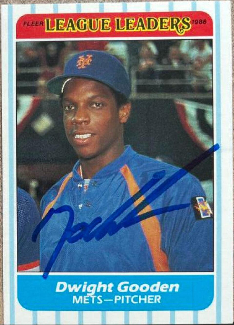 Dwight Gooden Signed 1986 Fleer League Leaders Baseball Card - New York Mets - PastPros