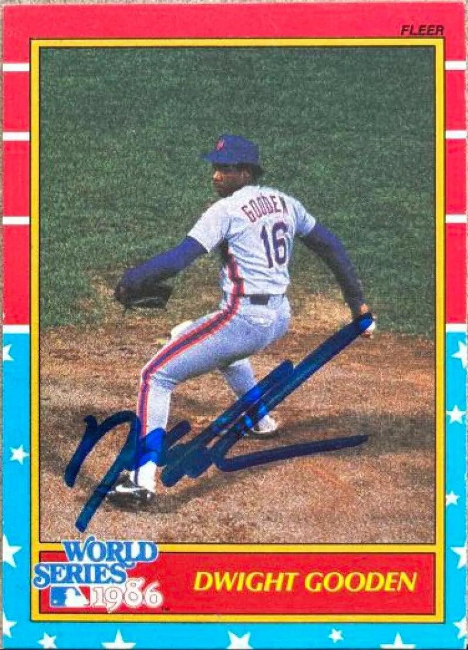 Dwight Gooden Signed 1987 Fleer World Series Glossy Baseball Card - New York Mets