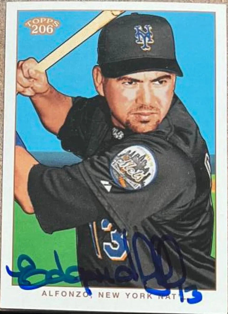 Edgardo Alfonzo Signed 2002 Topps 206 Baseball Card - New York Mets