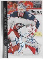 Elvis Merzlikins Signed 2020-21 Upper Deck Hockey Card - Columbus Blue Jackets