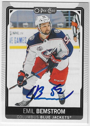 Emil Bemstrom Signed 2021-22 O-Pee-Chee Hockey Card - Columbus Blue Jackets