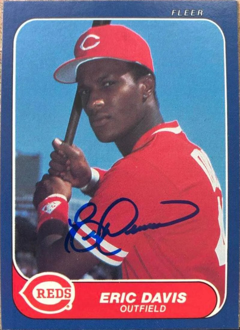 Eric Davis Signed 1986 Fleer Baseball Card - Cincinnati Reds #175
