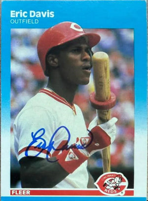 Eric Davis Signed 1987 Fleer Baseball Card - Cincinnati Reds #198