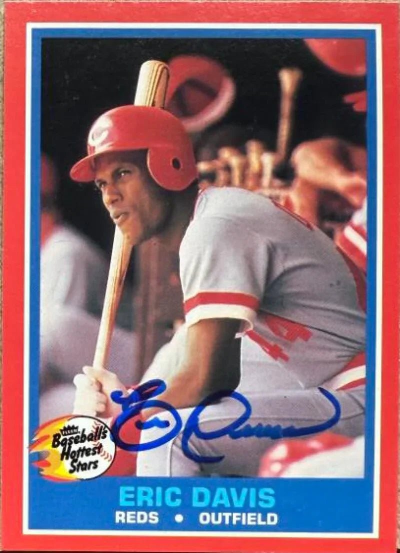 Eric Davis Signed 1987 Fleer Baseball's Hottest Stars Baseball Card - Cincinnati Reds #12