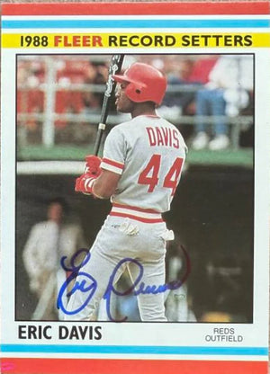 Eric Davis Signed 1988 Fleer Record Setters Baseball Card - Cincinnati Reds #9