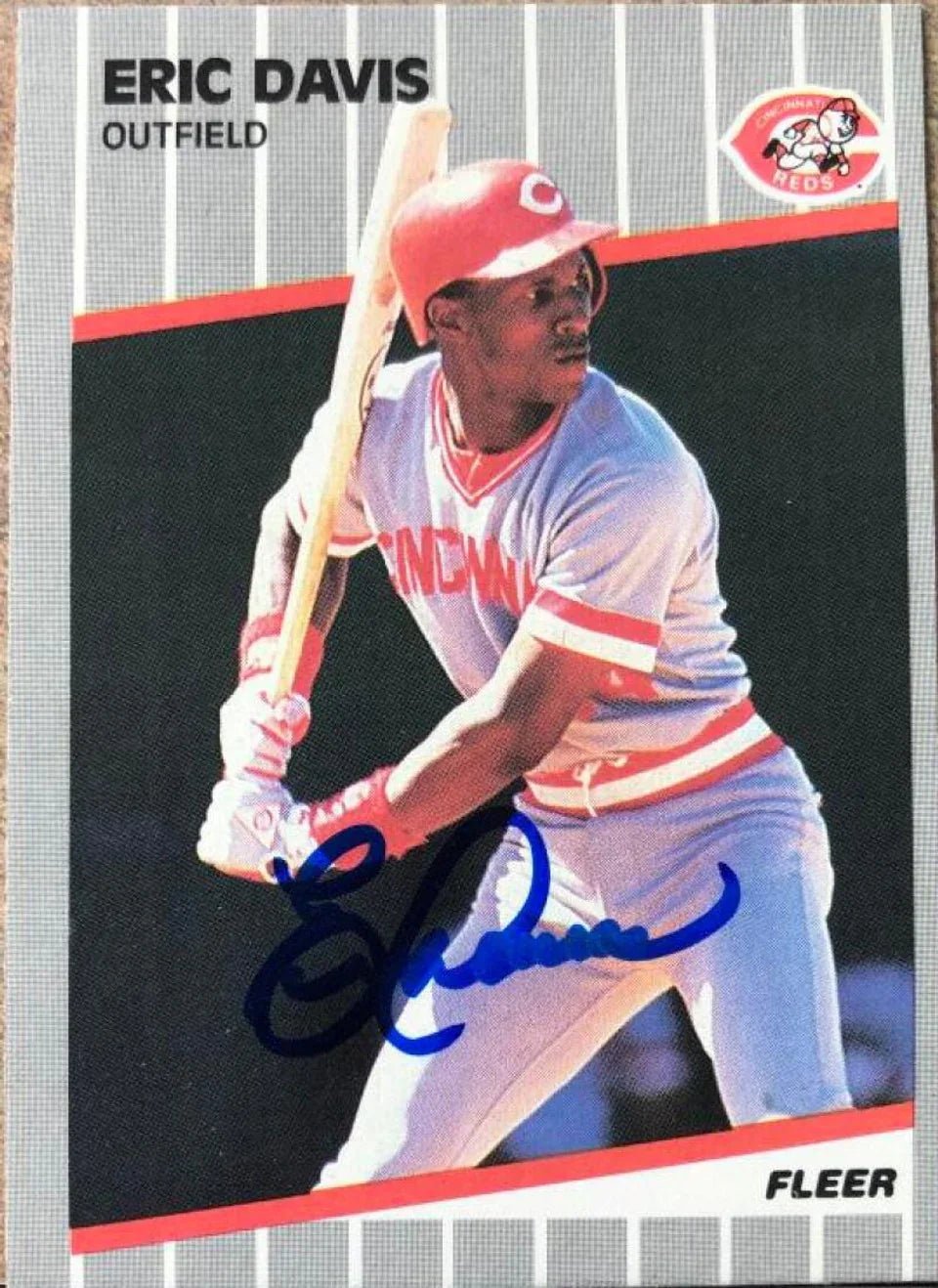 Eric Davis Signed 1989 Fleer Baseball Card - Cincinnati Reds