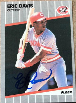 Eric Davis Signed 1989 Fleer Glossy Baseball Card - Cincinnati Reds #158