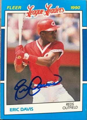 Eric Davis Signed 1990 Fleer League Leaders Baseball Card - Cincinnati Reds #8