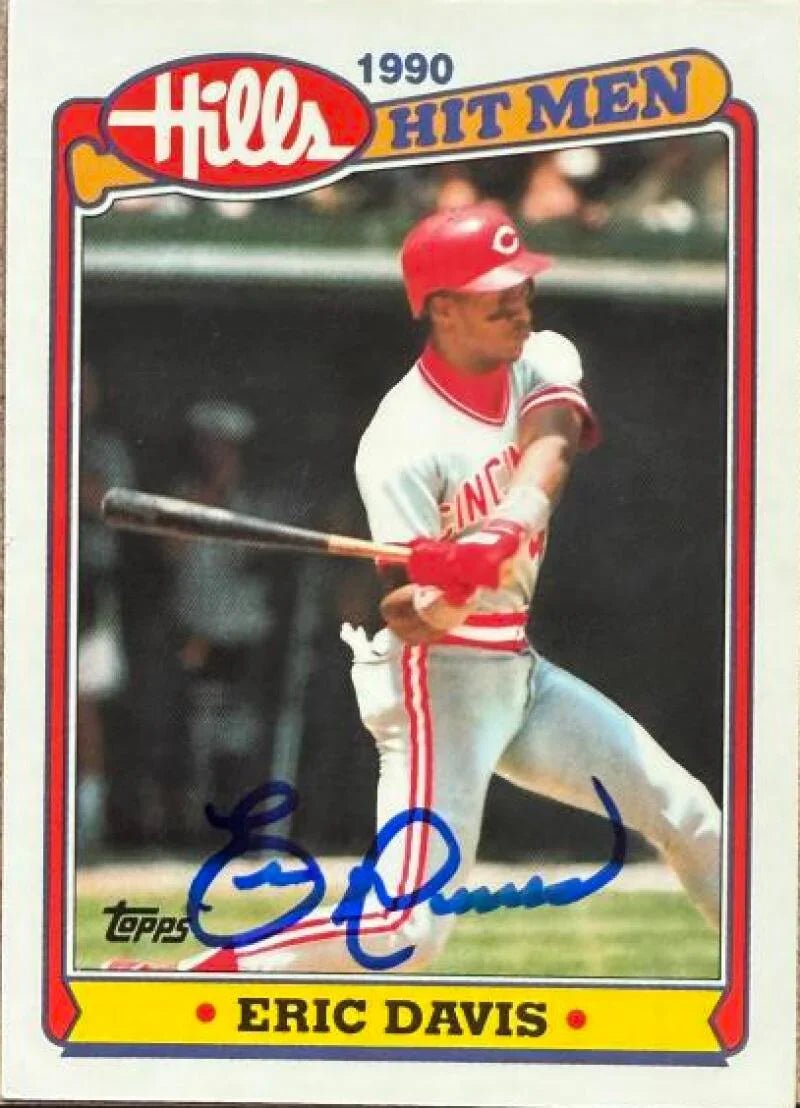 Eric Davis Signed 1990 Topps Hills Hit Men Baseball Card - Cincinnati Reds #1