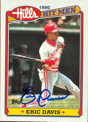 Eric Davis Signed 1990 Topps Hills Hit Men Baseball Card - Cincinnati Reds #1