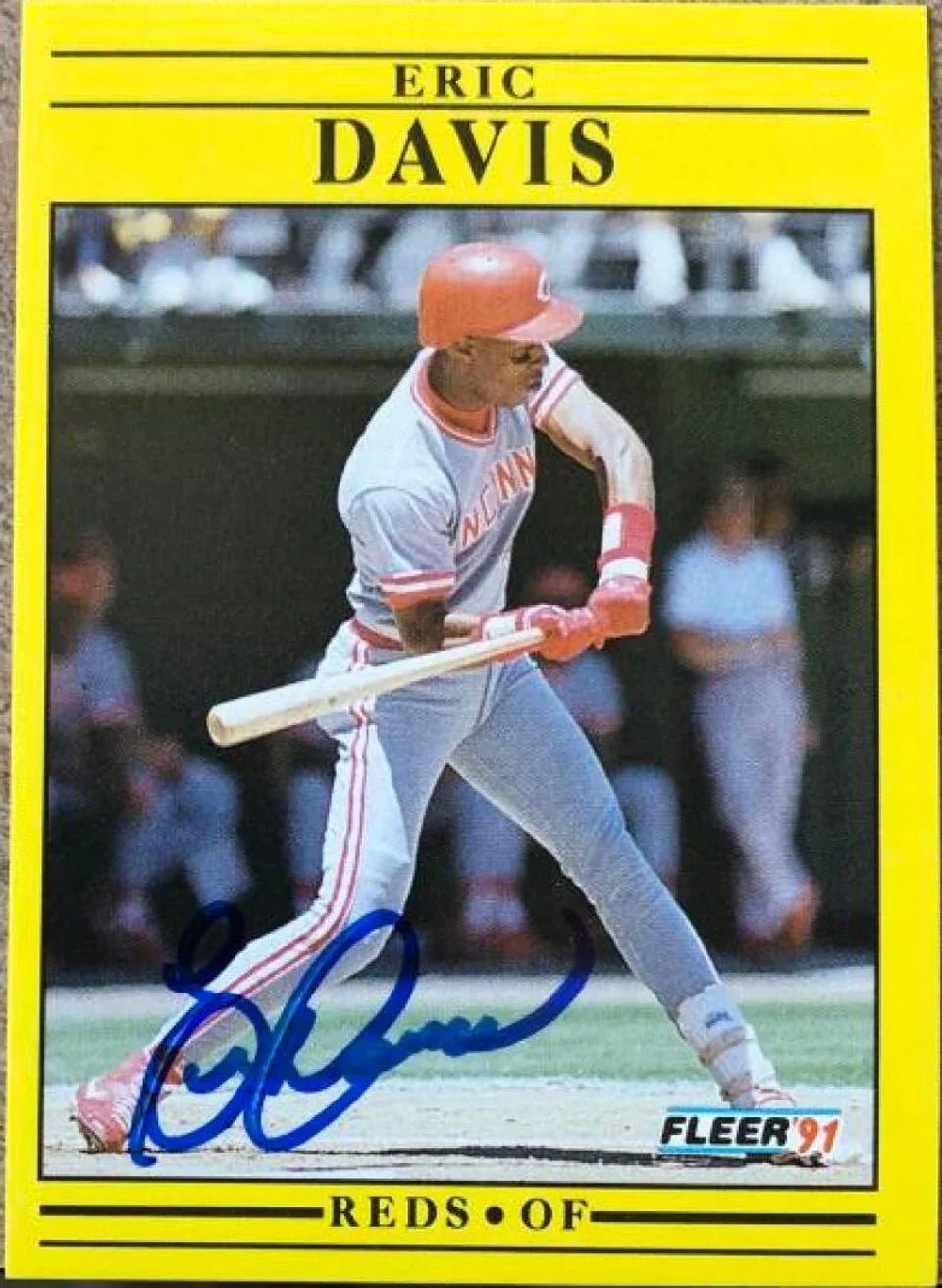 Eric Davis Signed 1991 Fleer Baseball Card - Cincinnati Reds #61