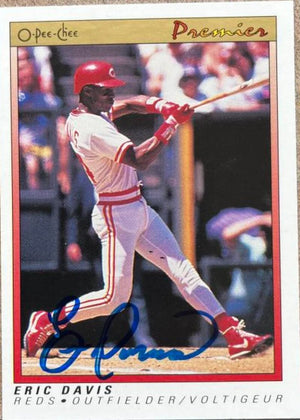 Eric Davis Signed 1991 O-Pee-Chee Premier Baseball Card - Cincinnati Reds #29