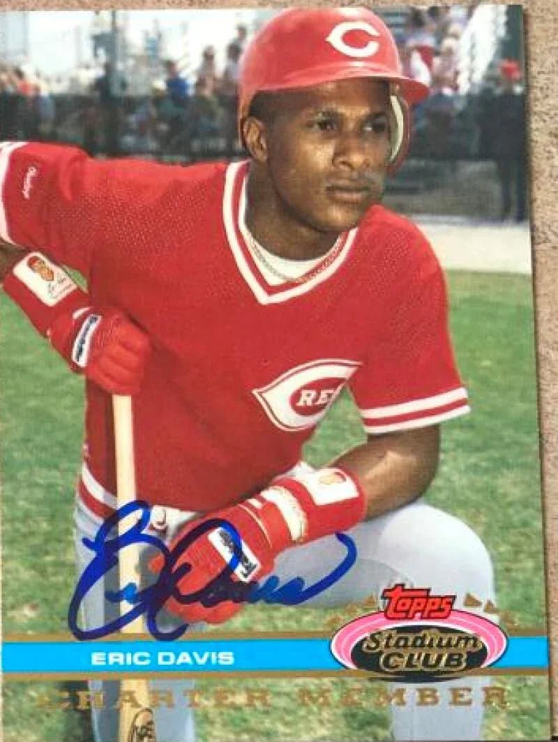 Eric Davis Signed 1991 Stadium Club Charter Member Baseball Card - Cincinnati Reds #NNO