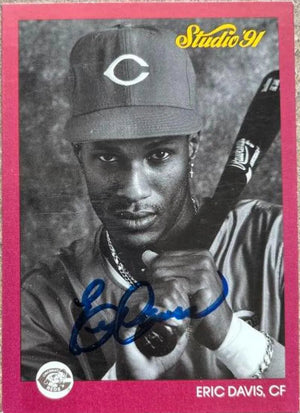 Eric Davis Signed 1991 Studio Baseball Card - Cincinnati Reds #162