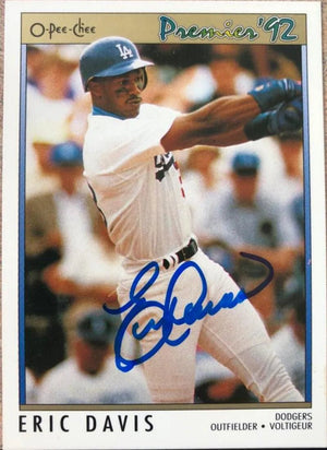 Eric Davis Signed 1992 O-Pee-Chee Premier Baseball Card - Los Angeles Dodgers #129