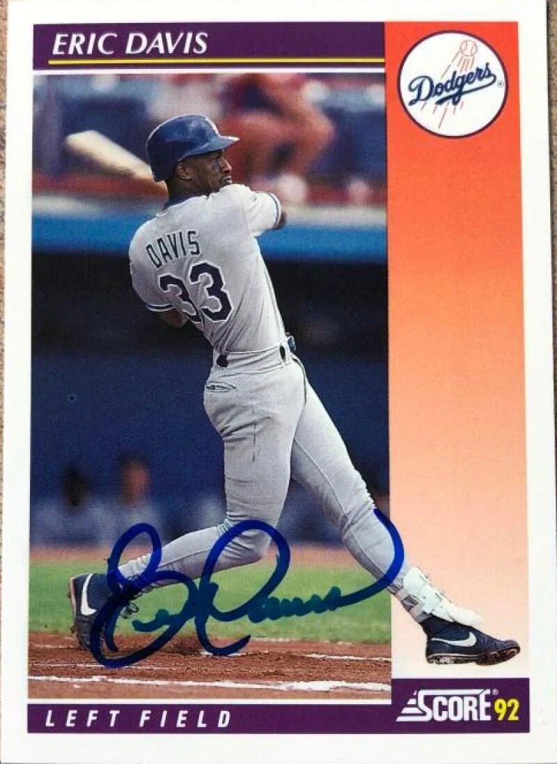 Eric Davis Signed 1992 Score Rookie/Traded Baseball Card - Los Angeles Dodgers #62T