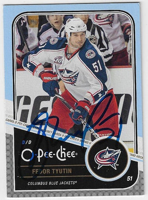 Fedor Tyutin Signed 2009-10 O-Pee-Chee Hockey Card - Columbus Blue Jackets