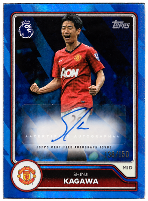 Shinji Kagawa Signed 2025-26 Topps Flagship Premier League Blue Rainbow Soccer (Football) Card - Manchester United FC /150 #BA-SK