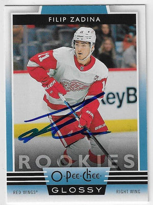 Filip Zadina Signed 2019 - 20 O - Pee - Chee Glossy Rookies Hockey Card - Detroit Red Wings - PastPros