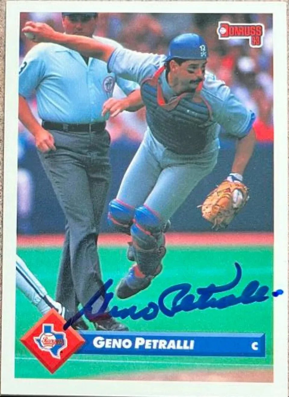 Geno Petralli Signed 1993 Donruss Baseball Card - Texas Rangers - PastPros
