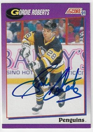 Gordie Roberts Signed 1991-92 Score Hockey Card - Pittsburgh Penguins