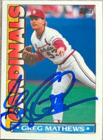 Greg Mathews Signed 1990 Topps TV Baseball Card - St Louis Cardinals