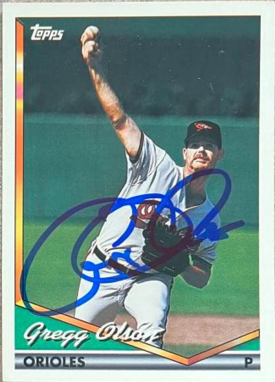 Gregg Olson Signed 1994 Topps Baseball Card - Baltimore Orioles