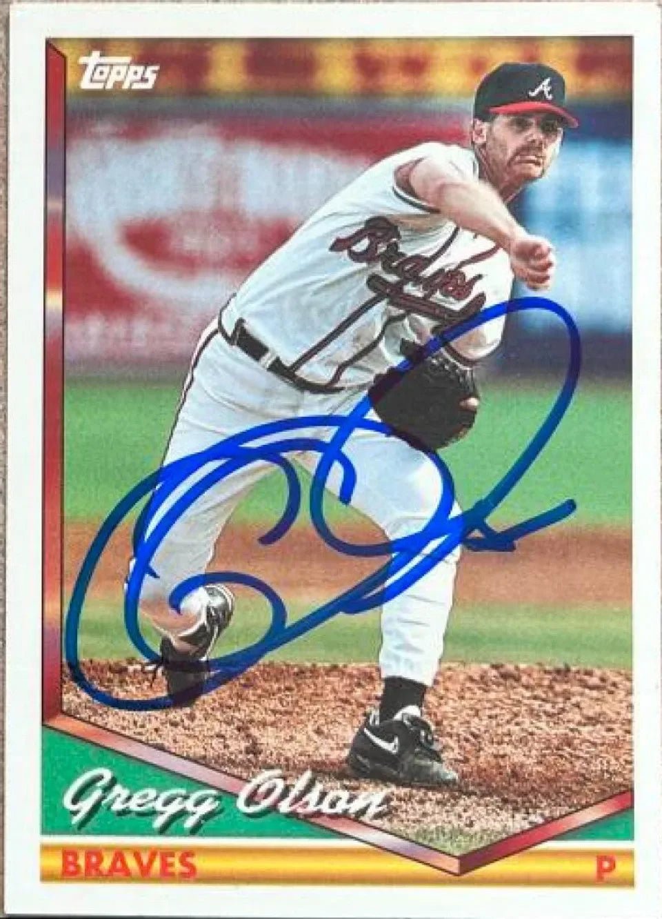 Gregg Olson Signed 1994 Topps Traded Baseball Card - Atlanta Braves
