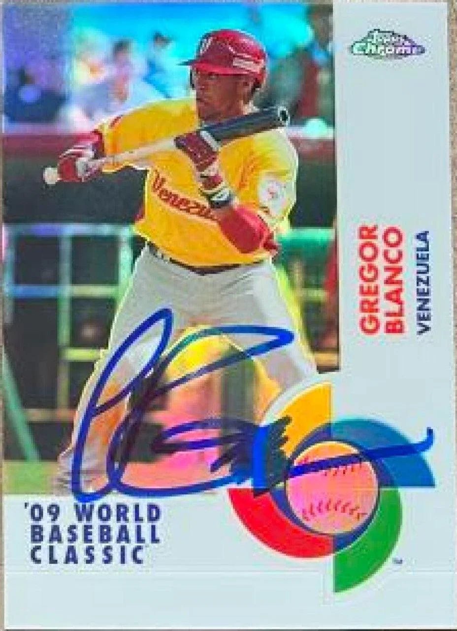 Gregor Blanco Signed 2009 Topps Chrome WBC Refractor Baseball Card - Team Venezuela