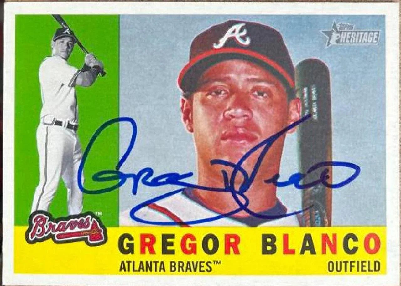 Gregor Blanco Signed 2009 Topps Heritage Baseball Card - Atlanta Braves