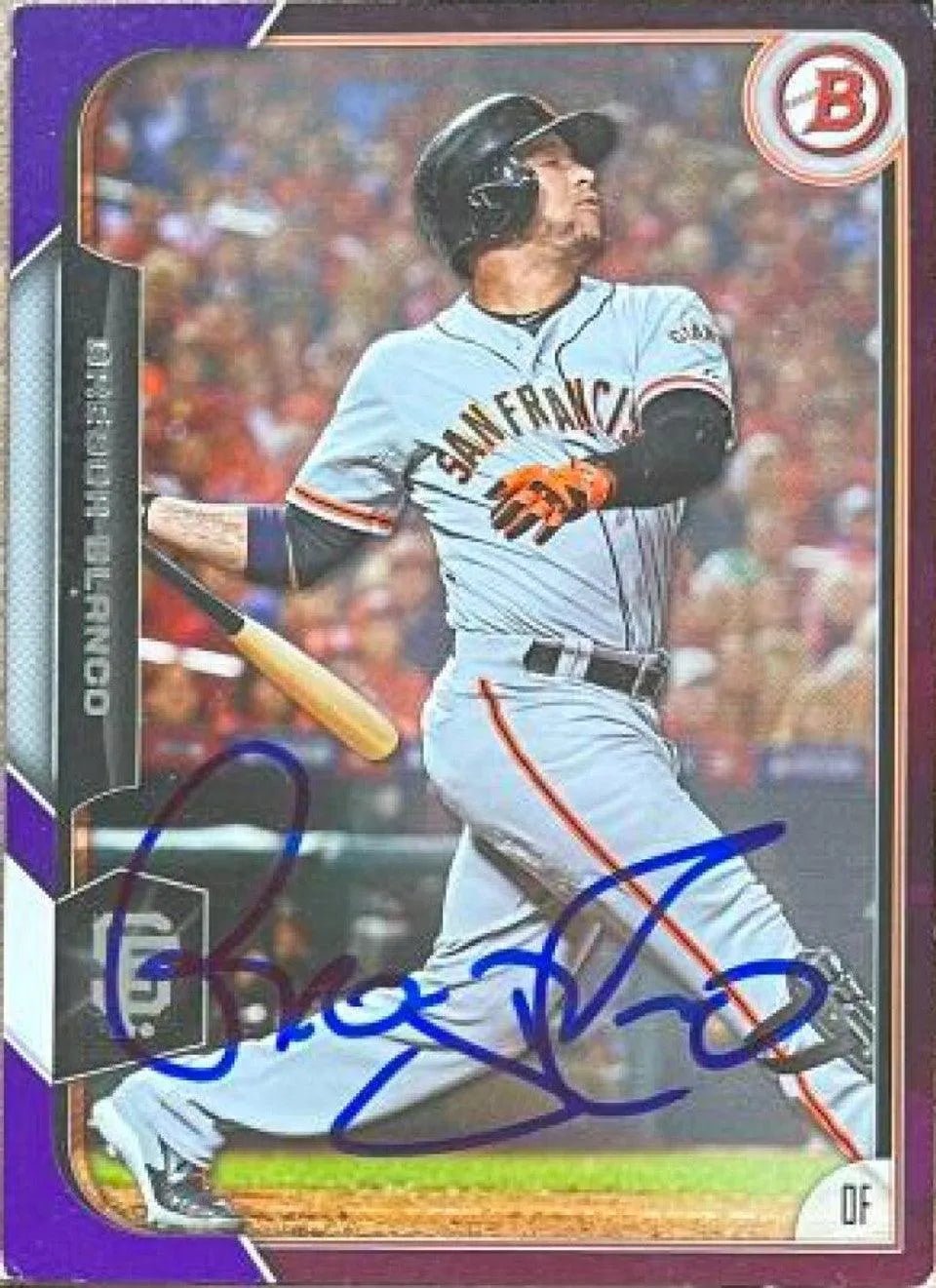 Gregor Blanco Signed 2015 Bowman Purple Baseball Card - San Francisco Giants