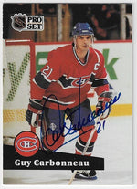 Guy Carbonneau Signed 1991-92 Pro Set Hockey Card - Montreal Canadiens #130