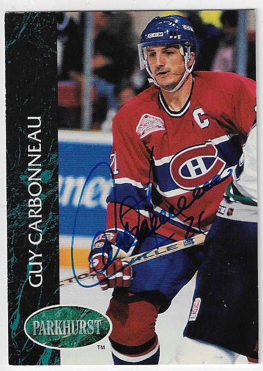 Guy Carbonneau Signed 1992-93 Parkhurst Hockey Card - Montreal Canadiens