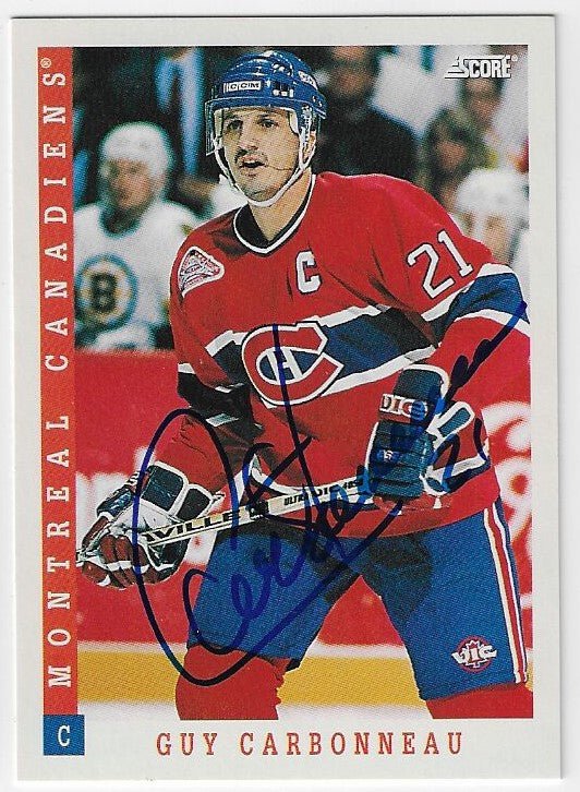Guy Carbonneau Signed 1993-94 Score Hockey Card - Montreal Canadiens