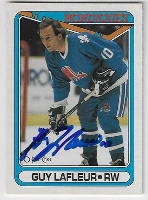 Guy Lafleur Signed 1990 - 91 O - Pee - Chee Hockey Card - Quebec Nordiques - PastPros