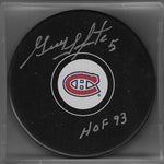 Guy Lapointe Signed Hockey Puck - Montreal Canadiens w/HOF '93 Insc