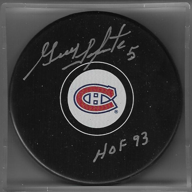 Guy Lapointe Signed Hockey Puck - Montreal Canadiens w/HOF '93 Insc