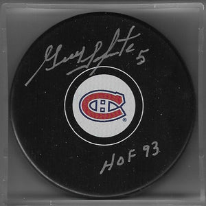 Guy Lapointe Signed Hockey Puck - Montreal Canadiens w/HOF '93 Insc