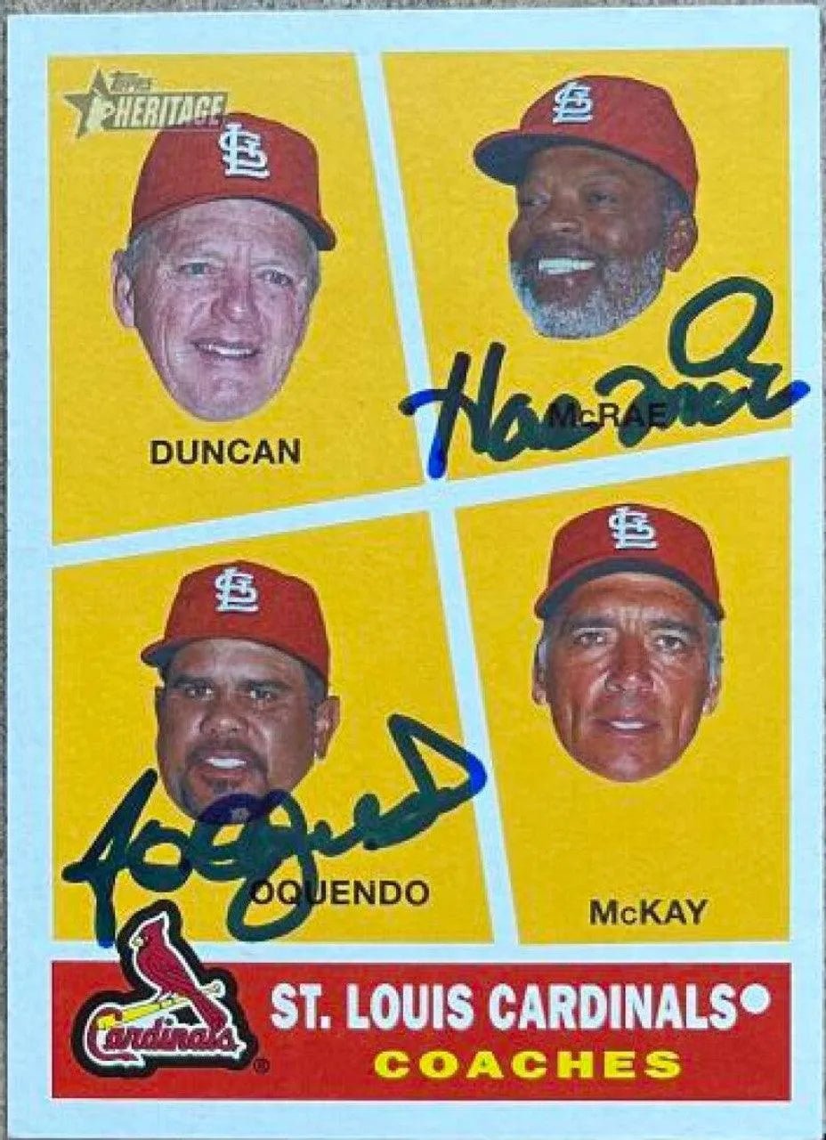 Hal McRae & Jose Oquendo Dual Signed 2009 Topps Heritage Baseball Card - St Louis Cardinals - SP
