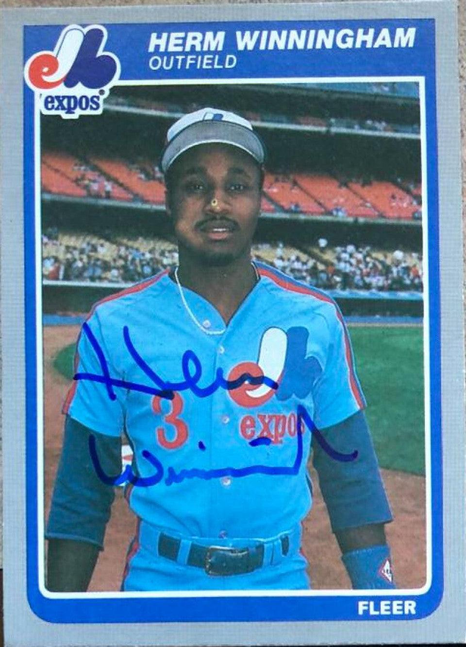 Herm Winningham Signed 1985 Fleer Update Baseball Card - Montreal Expos - PastPros