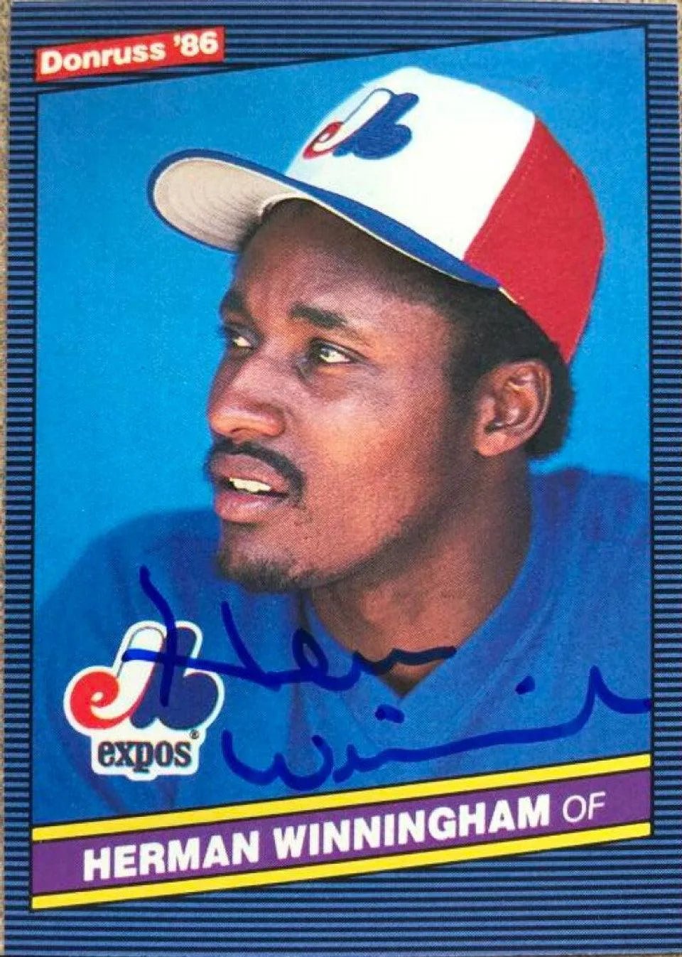 Herm Winningham Signed 1986 Donruss Baseball Card - Montreal Expos