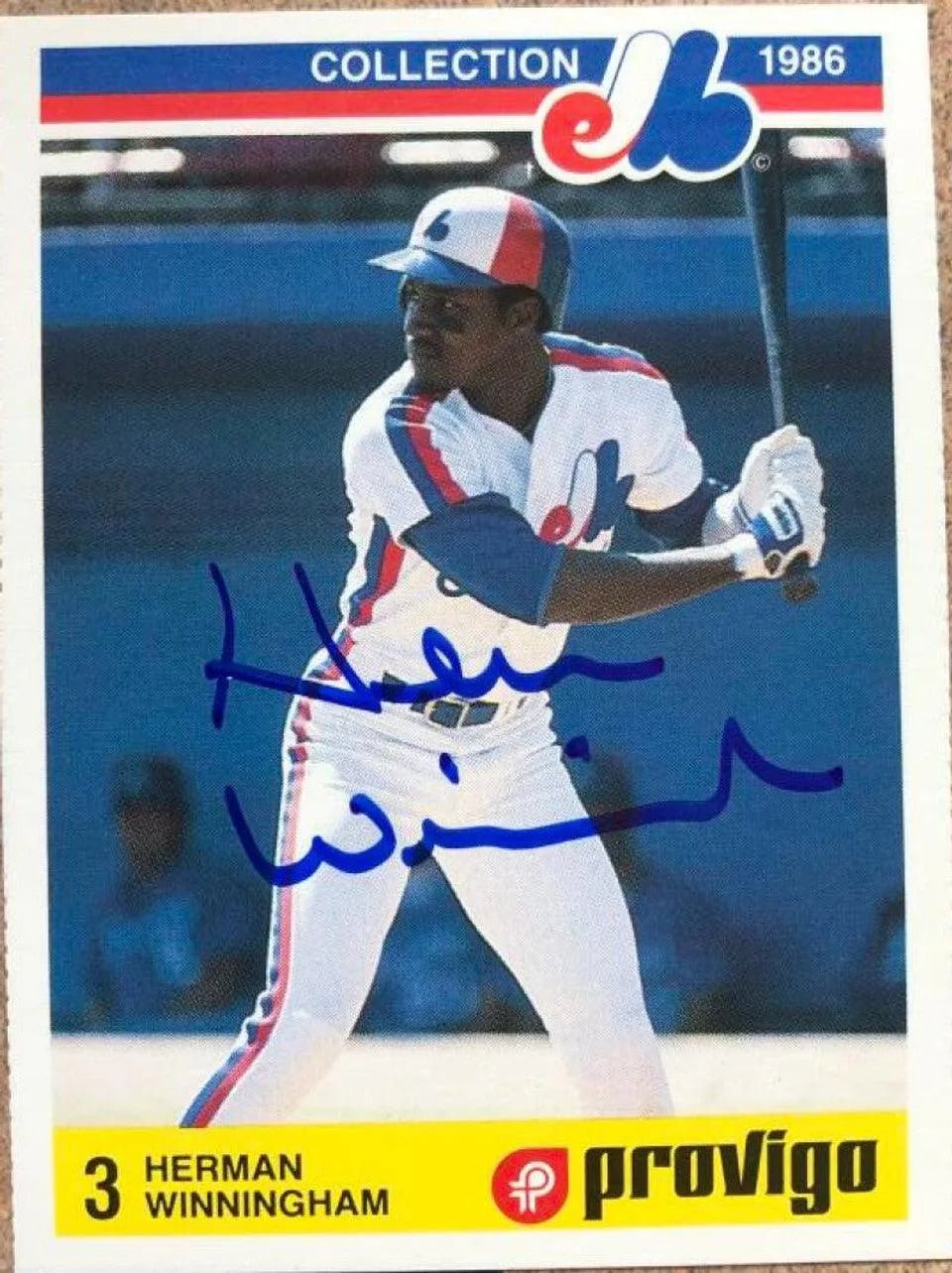 Herm Winningham Signed 1986 Provigo Baseball Card - Montreal Expos