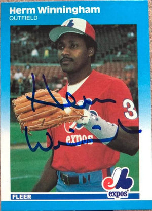 Herm Winningham Signed 1987 Fleer Update Glossy Baseball Card - Montreal Expos