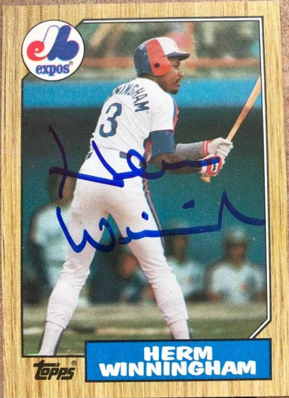 Herm Winningham Signed 1987 Topps Baseball Card - Montreal Expos