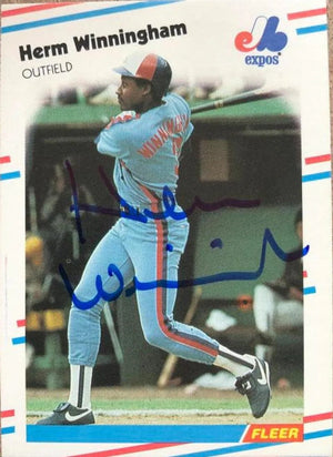 Herm Winningham Signed 1988 Fleer Baseball Card - Montreal Expos