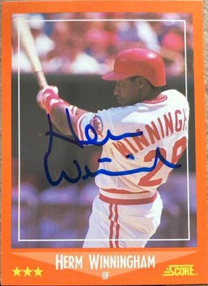 Herm Winningham Signed 1988 Score Rookie / Traded Baseball Card - Cincinnati Reds
