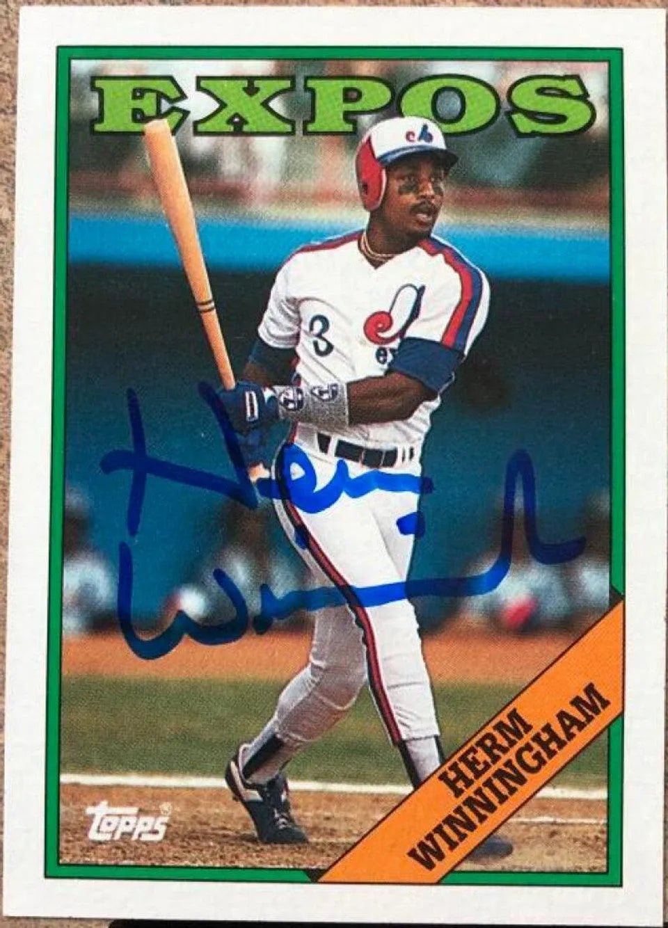Herm Winningham Signed 1988 Topps Baseball Card - Montreal Expos